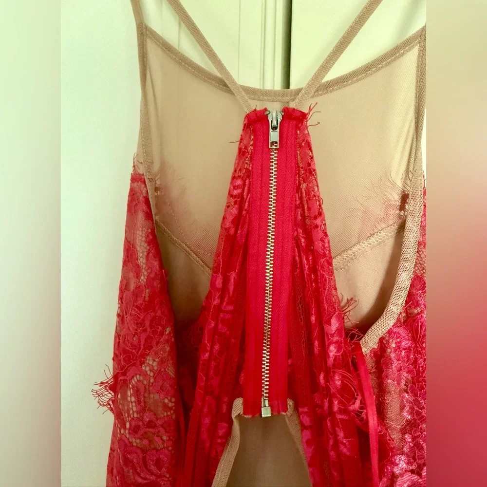 NWT Luxxel Red and Pink romantic lace Dress size L - Picture 4 of 7